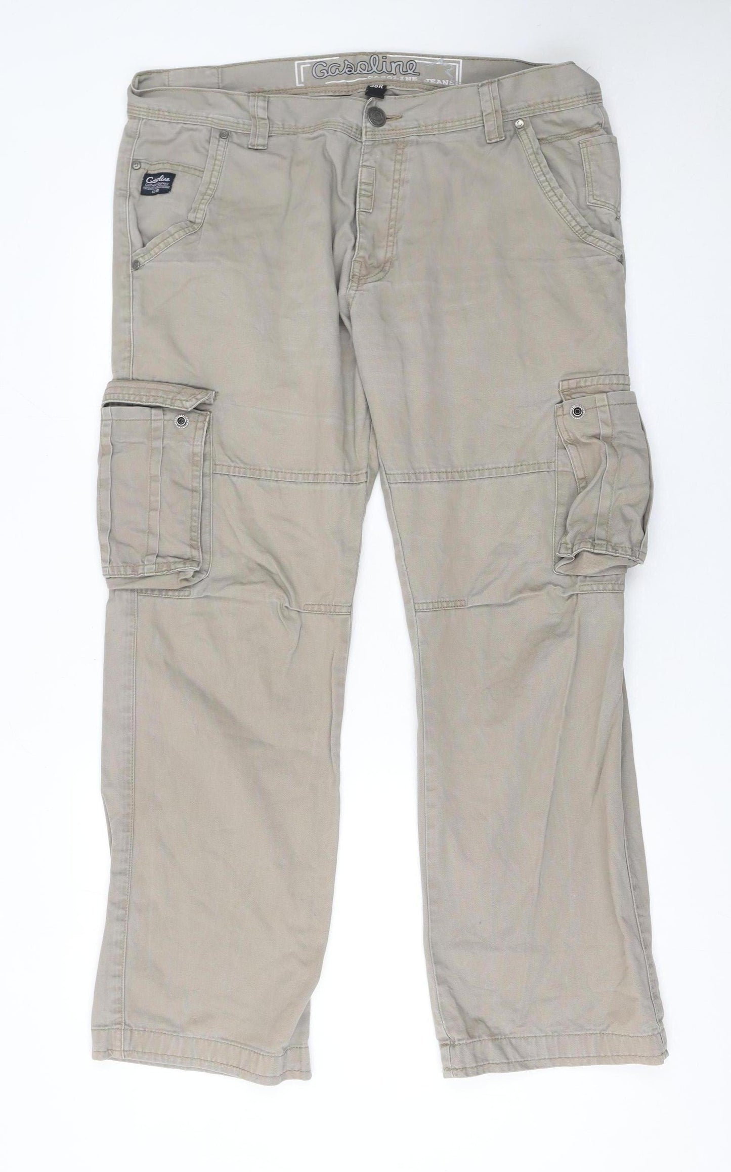 Gasoline Originals Men's Beige Cargo Trousers Size L 33R Cotton Workwear