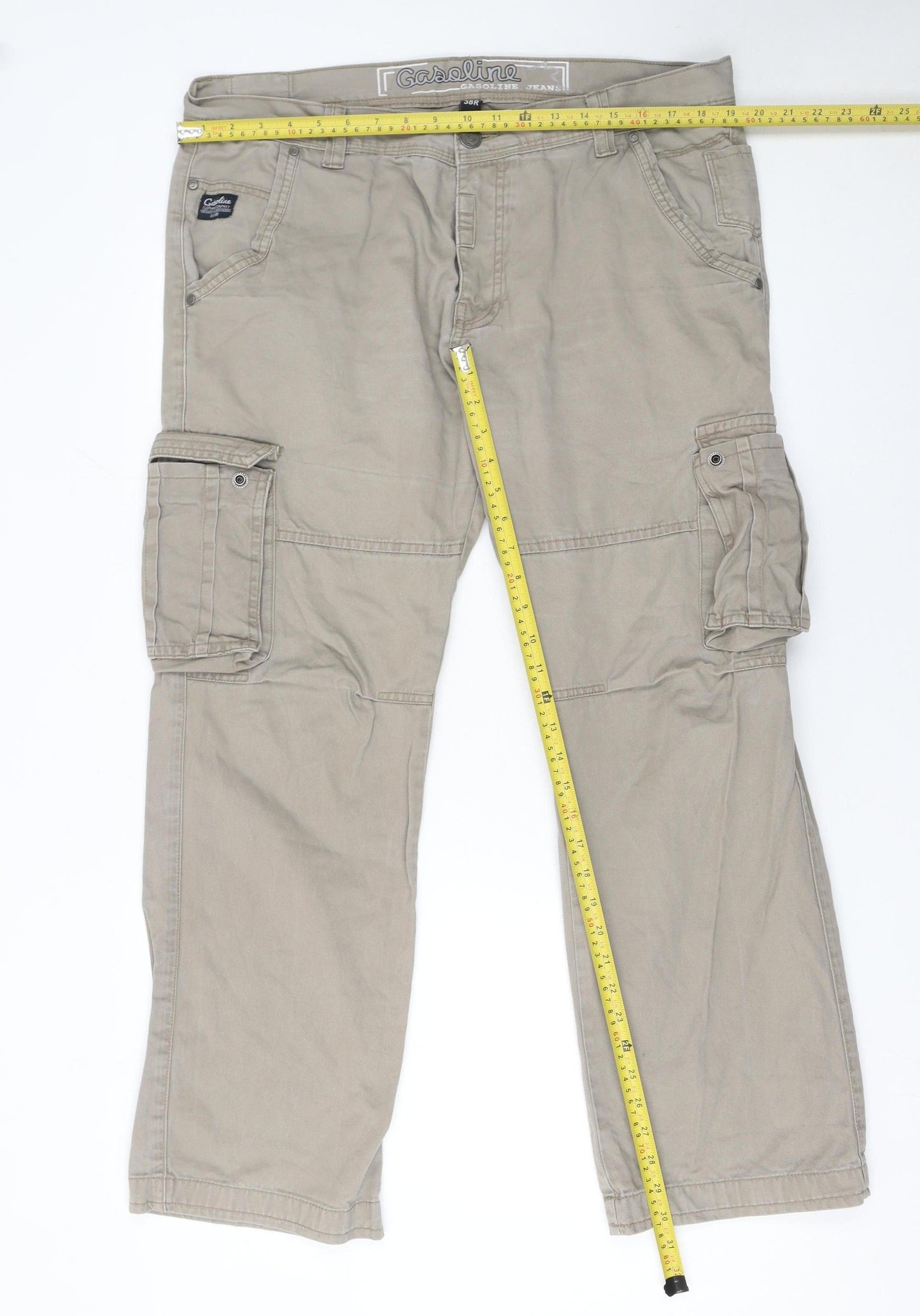 Gasoline Originals Men's Beige Cargo Trousers Size L 33R Cotton Workwear