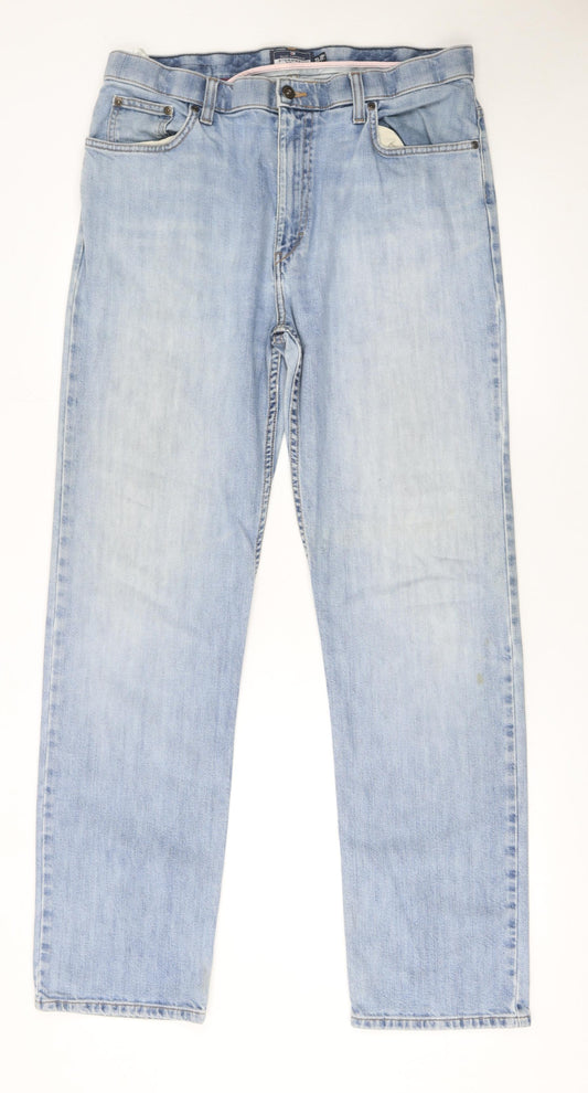 Marks and Spencer Men's Light Blue Straight Leg Jeans 36W 33L
