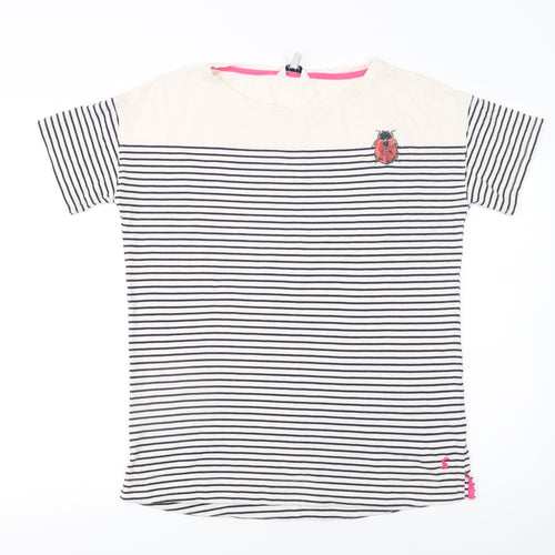 Joules Women’s Ivory Striped Embroidered T-Shirt Size 10