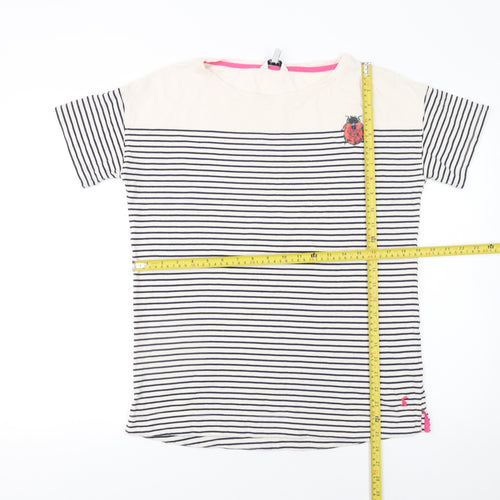 Joules Women’s Ivory Striped Embroidered T-Shirt Size 10