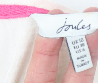 Joules Women’s Ivory Striped Embroidered T-Shirt Size 10