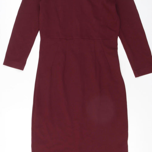Hobbs Women's Burgundy Pencil Dress UK 8 Long Sleeve Knee Length