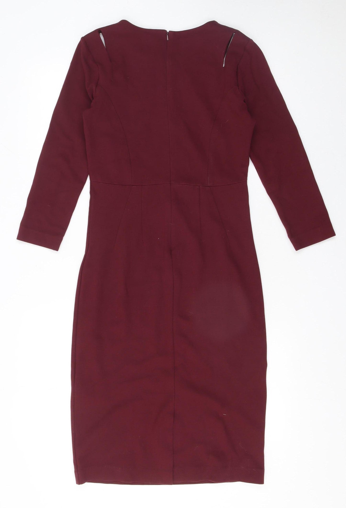 Hobbs Women's Burgundy Pencil Dress UK 8 Long Sleeve Knee Length