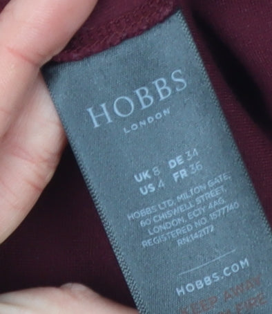Hobbs Women's Burgundy Pencil Dress UK 8 Long Sleeve Knee Length