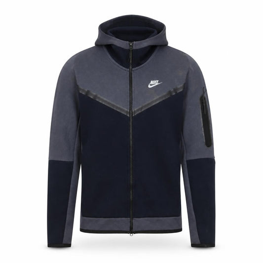 Front view of Nike Men Blue Full Zip Hoodie, size M, Logo Sportswear
