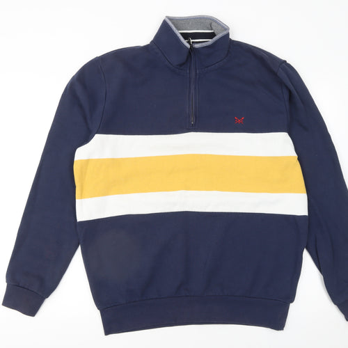 Crew Clothing Men’s Blue 1/4 Zip Striped Sweatshirt L Regular Fit