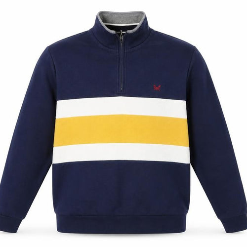 Crew Clothing Men’s Blue 1/4 Zip Striped Sweatshirt L Regular Fit