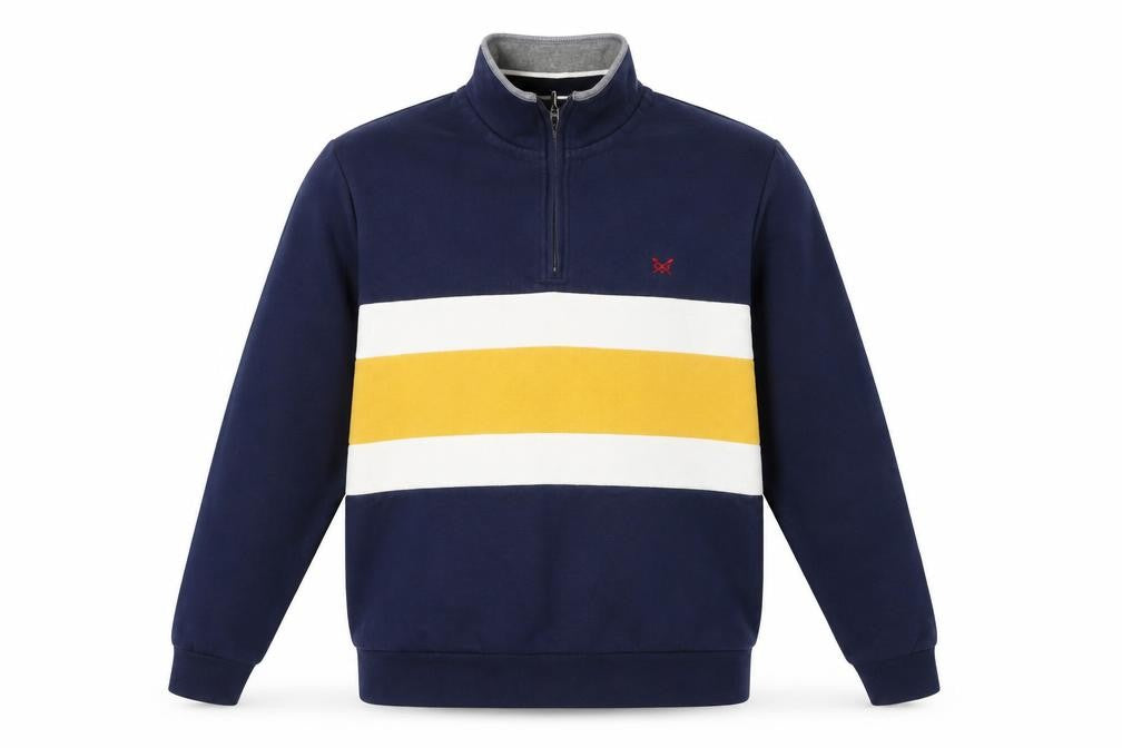 Crew Clothing Men’s Blue 1/4 Zip Striped Sweatshirt L Regular Fit