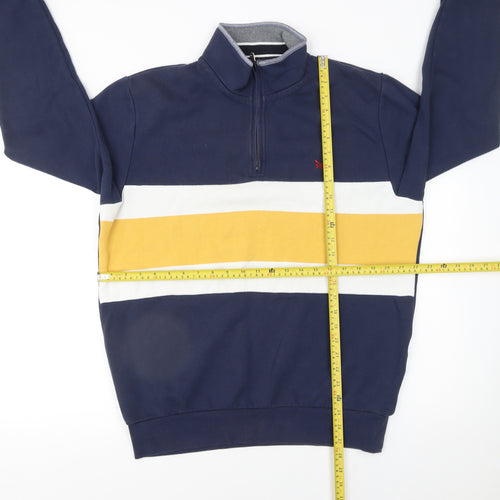 Crew Clothing Men’s Blue 1/4 Zip Striped Sweatshirt L Regular Fit
