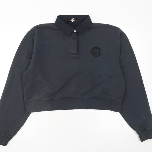 Superdry Womens Black Henley Sweatshirt UK 10 Long Sleeve Collared
