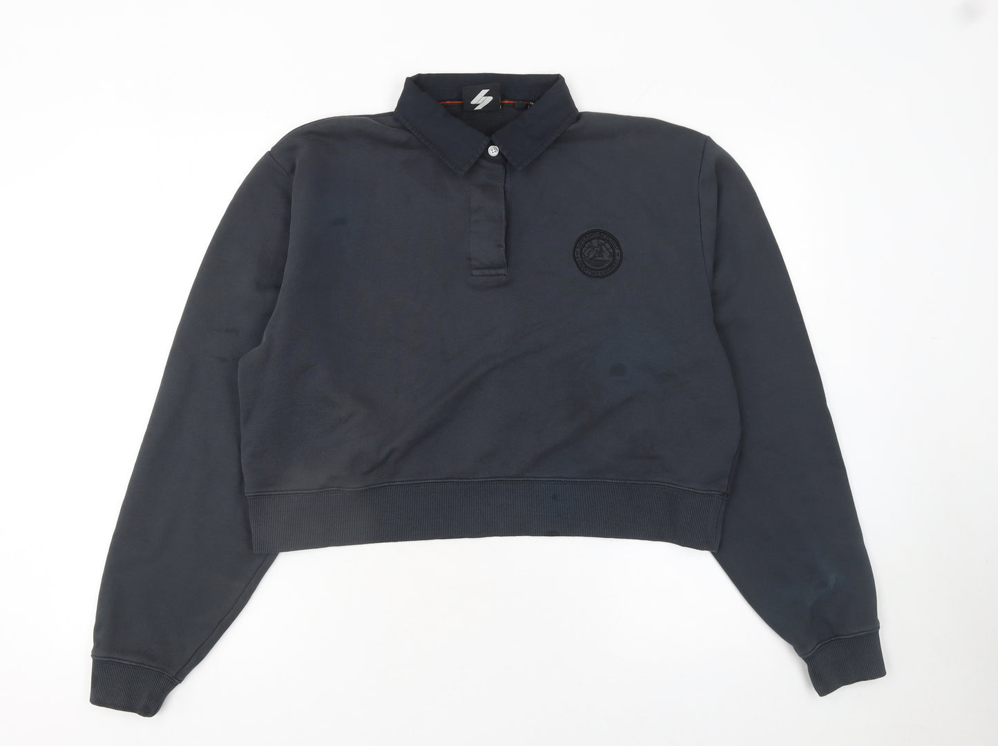 Superdry Womens Black Henley Sweatshirt UK 10 Long Sleeve Collared