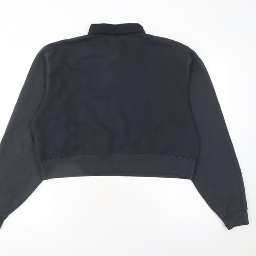 Superdry Womens Black Henley Sweatshirt UK 10 Long Sleeve Collared