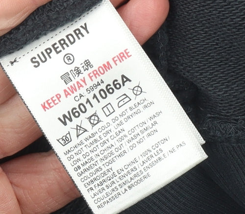 Superdry Womens Black Henley Sweatshirt UK 10 Long Sleeve Collared