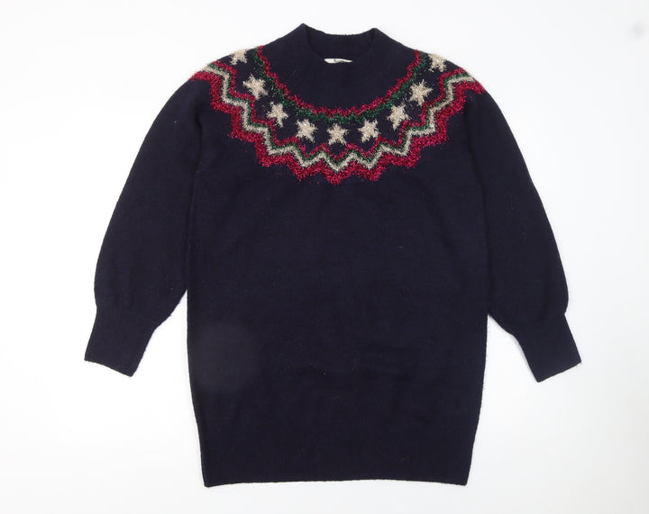 Tu Women’s Blue Fair Isle Glitter Christmas Pullover Jumper Size 10
