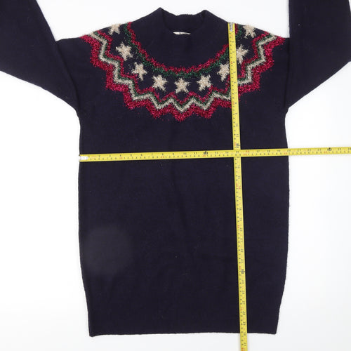 Tu Women’s Blue Fair Isle Glitter Christmas Pullover Jumper Size 10