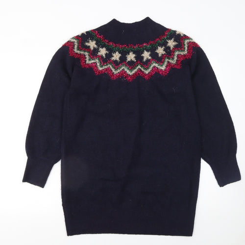 Tu Women’s Blue Fair Isle Glitter Christmas Pullover Jumper Size 10