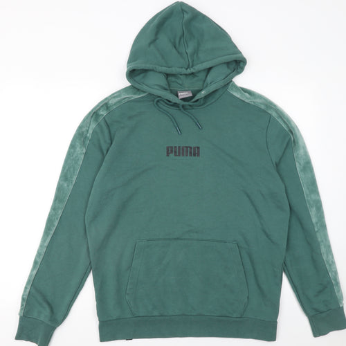 Puma Men's Green Pullover Hoodie Medium Sports Logo Sweatshirt