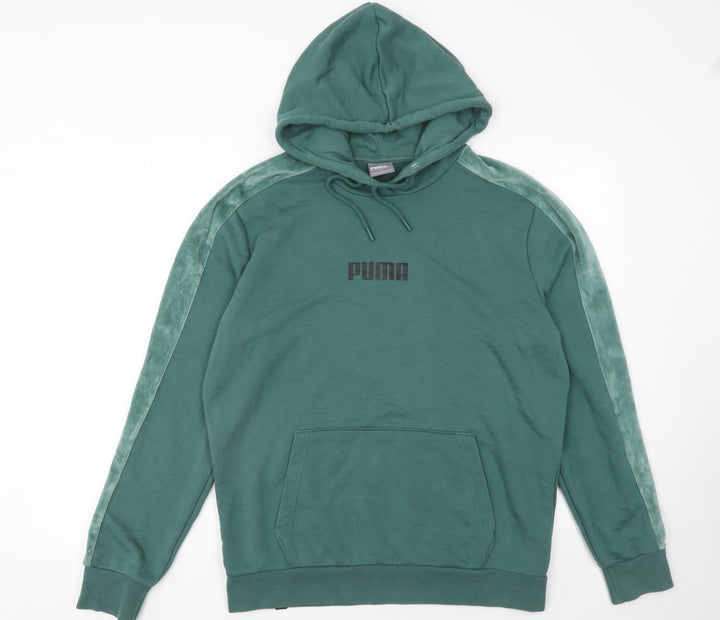 Puma Men's Green Pullover Hoodie Medium Sports Logo Sweatshirt