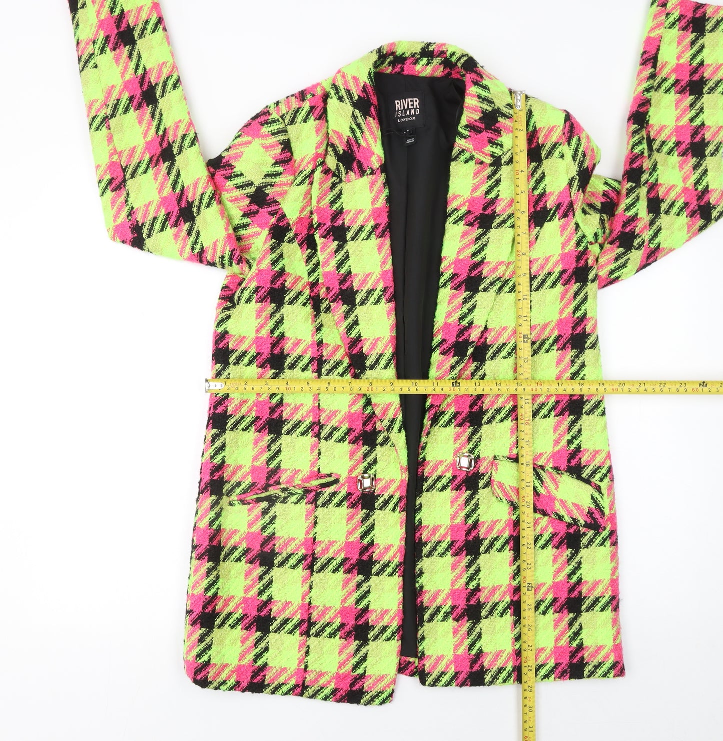 River Island Women’s Multicoloured Check Bouclé Blazer Size 8
