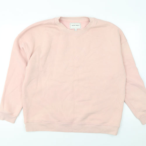 Jack Wills Women Pink Cotton Crew Neck Pullover Sweatshirt Size 12