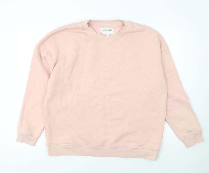 Jack Wills Women Pink Cotton Crew Neck Pullover Sweatshirt Size 12
