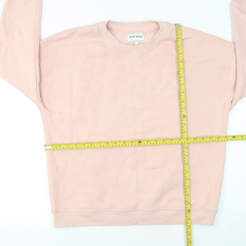 Jack Wills Women Pink Cotton Crew Neck Pullover Sweatshirt Size 12