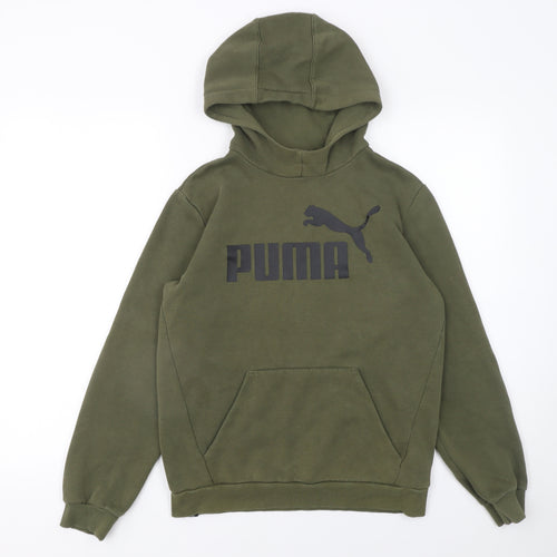 Puma Boys Green Pullover Hoodie 14-15 Years Fleece Logo Sweatshirt