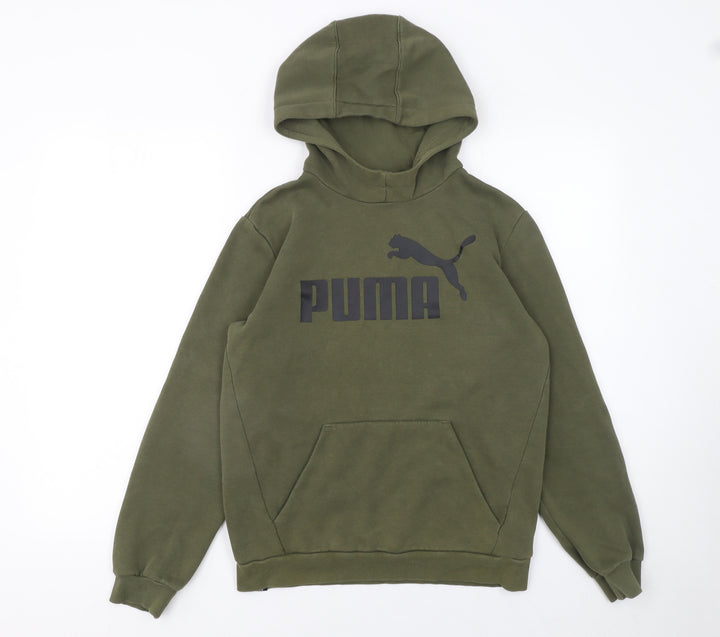 Puma Boys Green Pullover Hoodie 14-15 Years Fleece Logo Sweatshirt