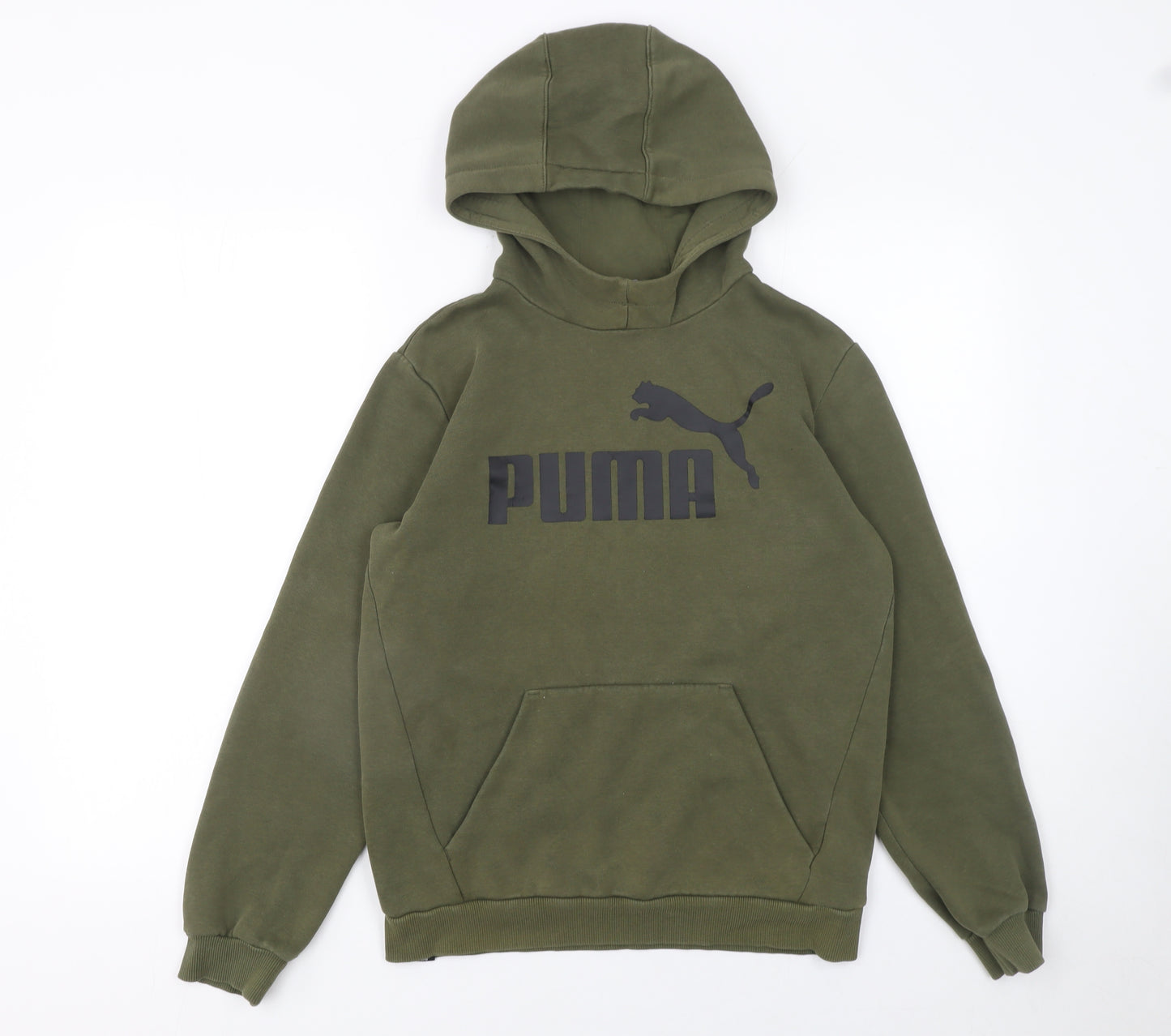 Puma Boys Green Pullover Hoodie 14-15 Years Fleece Logo Sweatshirt