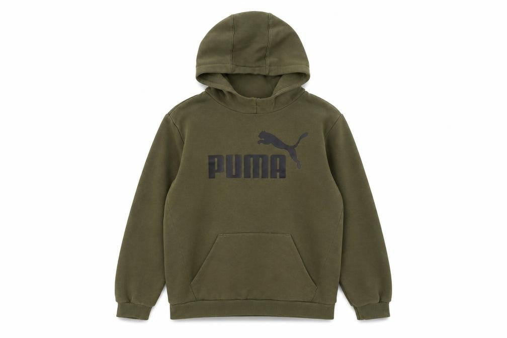 Puma Boys Green Pullover Hoodie 14-15 Years Fleece Logo Sweatshirt