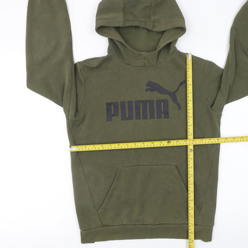 Puma Boys Green Pullover Hoodie 14-15 Years Fleece Logo Sweatshirt
