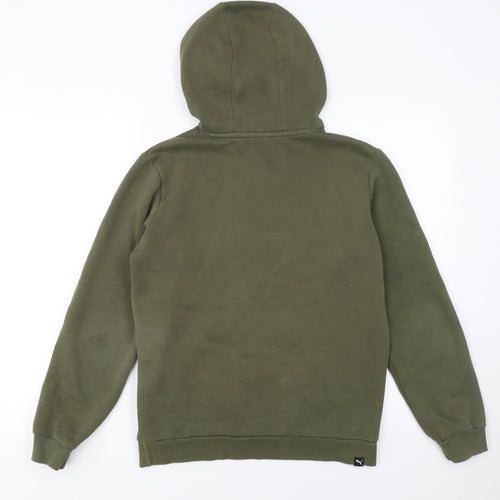 Puma Boys Green Pullover Hoodie 14-15 Years Fleece Logo Sweatshirt