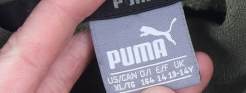 Puma Boys Green Pullover Hoodie 14-15 Years Fleece Logo Sweatshirt