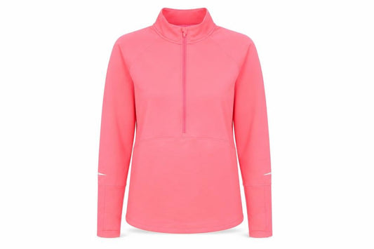 Front view of Dunnes women’s pink 1/4 zip pullover sweatshirt, size UK 12, uk