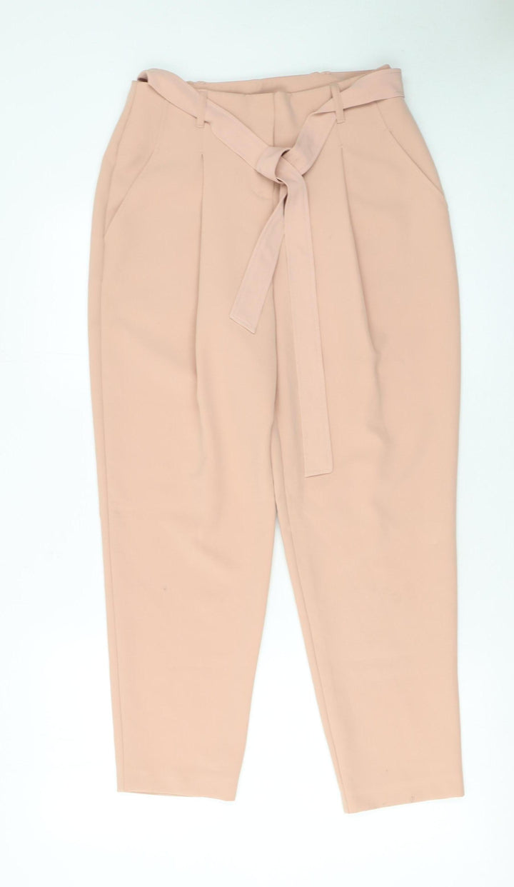New Look Women’s Beige Paperbag High Waist Tapered Trousers Size 8