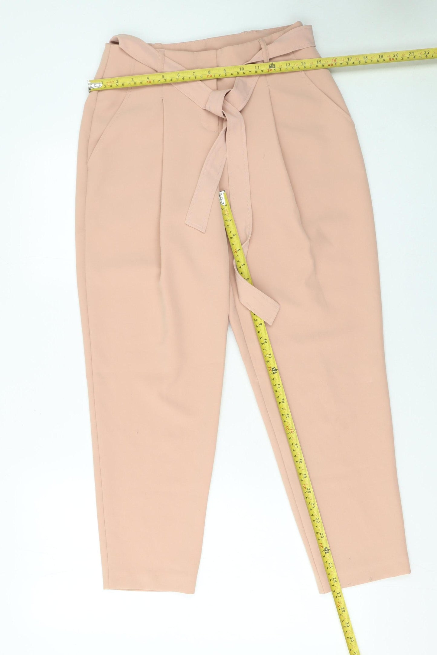 New Look Women’s Beige Paperbag High Waist Tapered Trousers Size 8