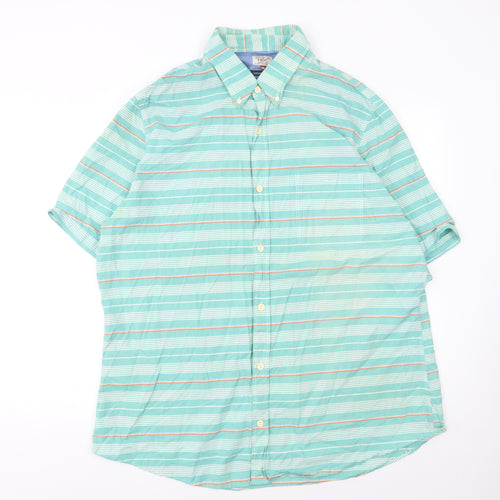 Next Men’s Green Striped Oxford Short Sleeve 2XL Button-Up Shirt