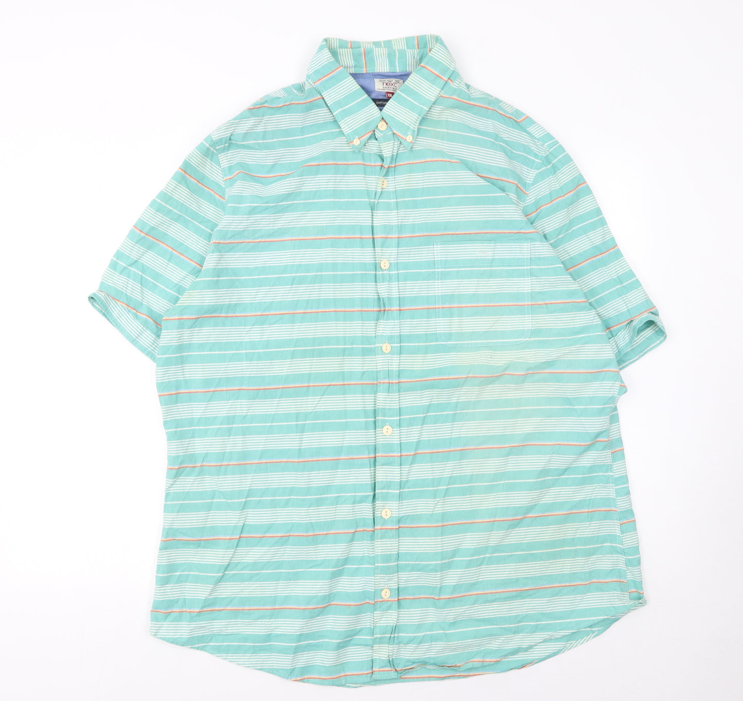 Next Men’s Green Striped Oxford Short Sleeve 2XL Button-Up Shirt