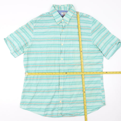 Next Men’s Green Striped Oxford Short Sleeve 2XL Button-Up Shirt