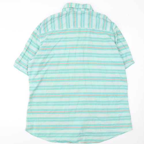 Next Men’s Green Striped Oxford Short Sleeve 2XL Button-Up Shirt