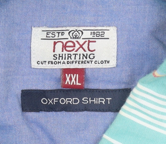 Next Men’s Green Striped Oxford Short Sleeve 2XL Button-Up Shirt