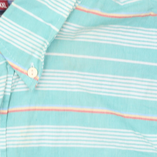 Next Men’s Green Striped Oxford Short Sleeve 2XL Button-Up Shirt