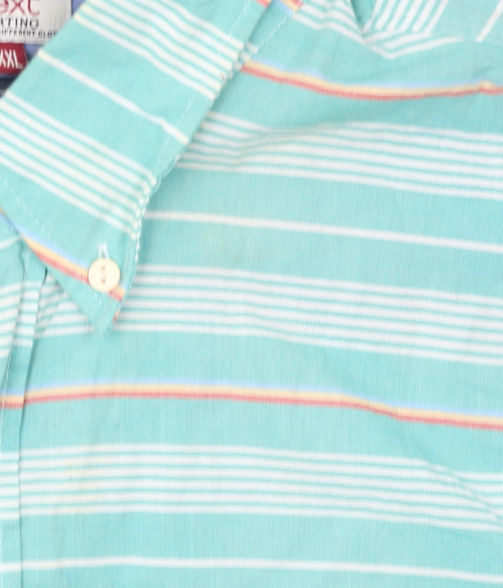 Next Men’s Green Striped Oxford Short Sleeve 2XL Button-Up Shirt