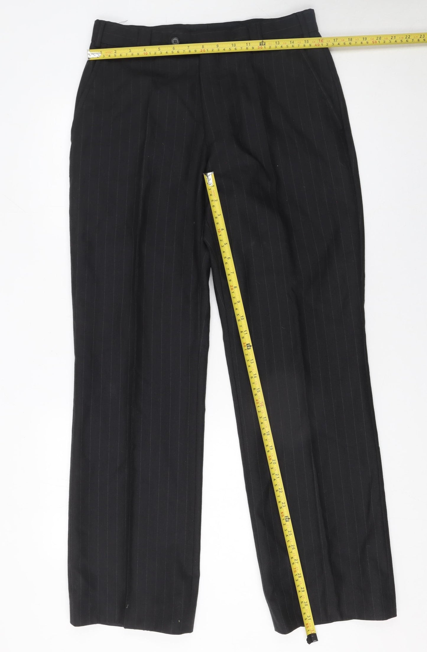 Remus Uomo Men's Black Pinstripe Dress Trousers Size 38 Regular Fit