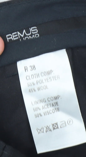 Remus Uomo Men's Black Pinstripe Dress Trousers Size 38 Regular Fit