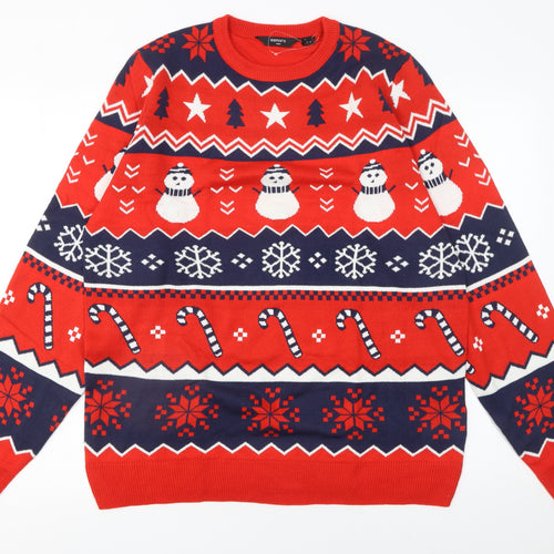 Esmara Men Red Christmas Knit Jumper Snowman Pattern Size M