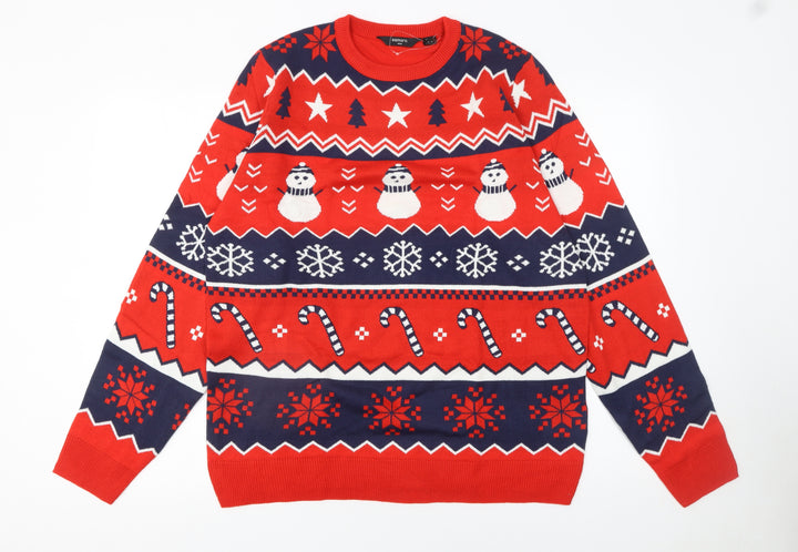 Esmara Men Red Christmas Knit Jumper Snowman Pattern Size M
