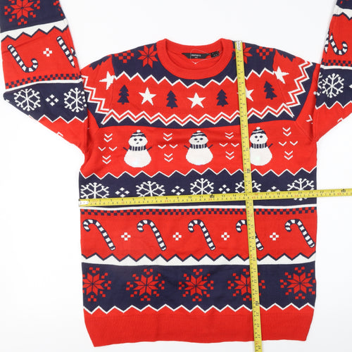 Esmara Men Red Christmas Knit Jumper Snowman Pattern Size M