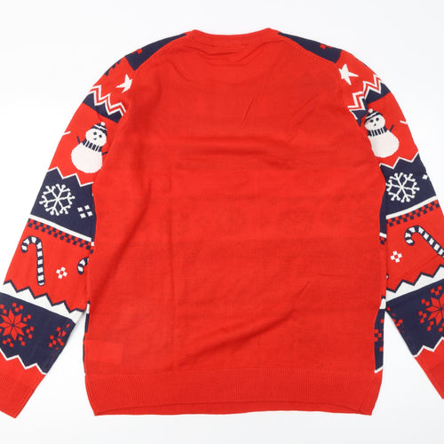 Esmara Men Red Christmas Knit Jumper Snowman Pattern Size M